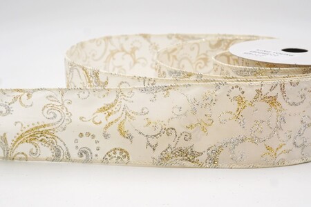 Cream Glitter Filigree Scroll Sheer Ribbon_KW0453GC-2-2
